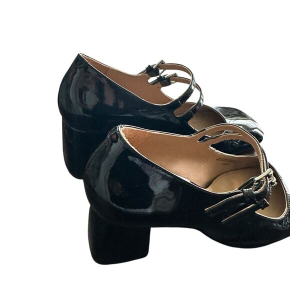 & Other Stories Patent Leather Mary Jane Black Pumps Size 41 US 10 Blocked Heel - Picture 9 of 11